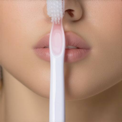 Demonstration of how to hold a toothbrush with fingertips to prevent gum abrasion