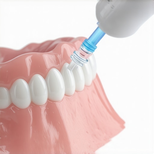 Maintaining Implants with a Water Flosser Professional water flosser cleaning dental implants