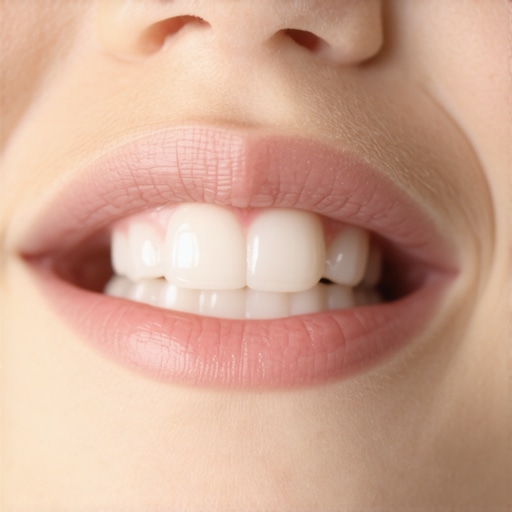 A close-up view of the three small bumps known as mamelons on the edges of a child's adult teeth.