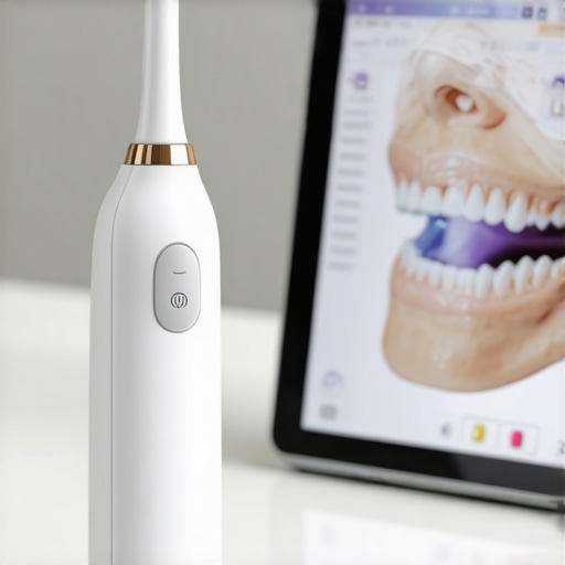 Modern Dental Maintenance Technology High-tech water flosser and 3D digital dental scan for advanced cosmetic dentistry maintenance.