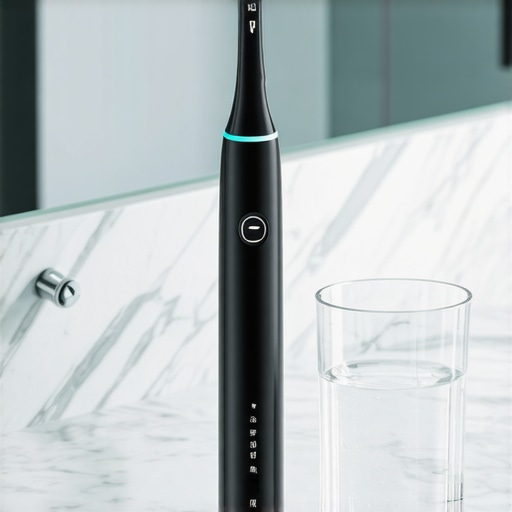 High-tech electric toothbrush and water flosser for cosmetic dentistry maintenance.