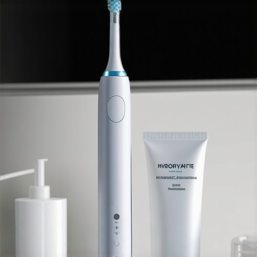 High-end sonic toothbrush and water flosser on a bathroom counter