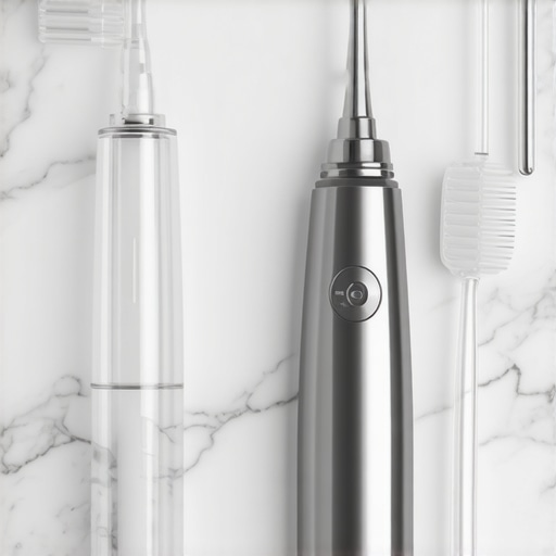 Close-up of a nightguard and specialized interdental brushes for dental implant care.