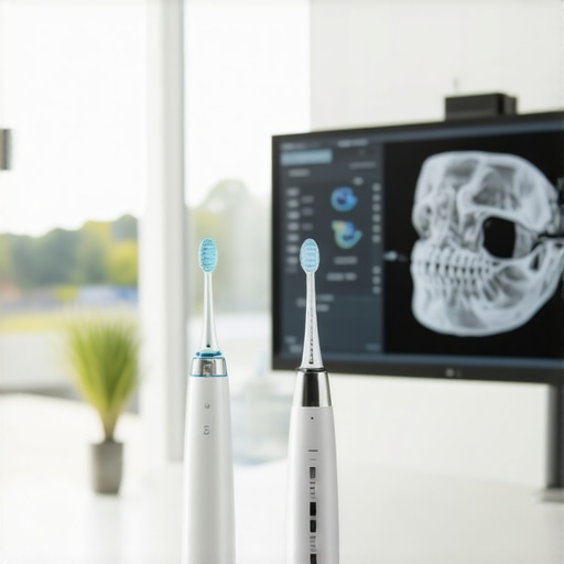 Advanced dental diagnostic tools and home care equipment on a counter