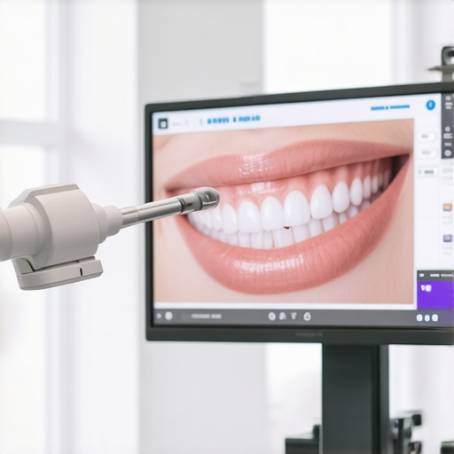 Modern Digital Dental Scanning Process A dentist using a digital wand to create a 3D impression of teeth for a custom mouthguard.