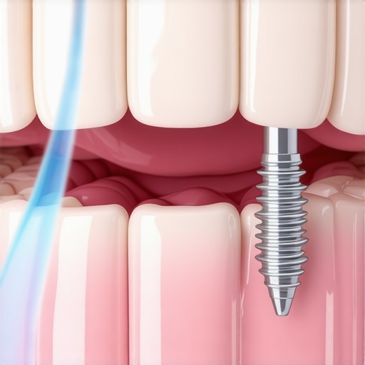 Modern Maintenance for Dental Implants and Veneers A high-tech water flosser being used to clean dental implants and porcelain veneers safely.