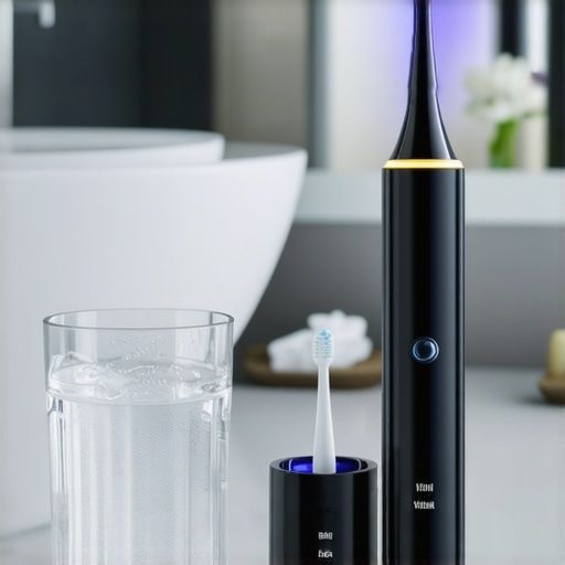 Modern Oral Care Tools for Smile Maintenance High-end electric toothbrush and water flosser on a bathroom counter