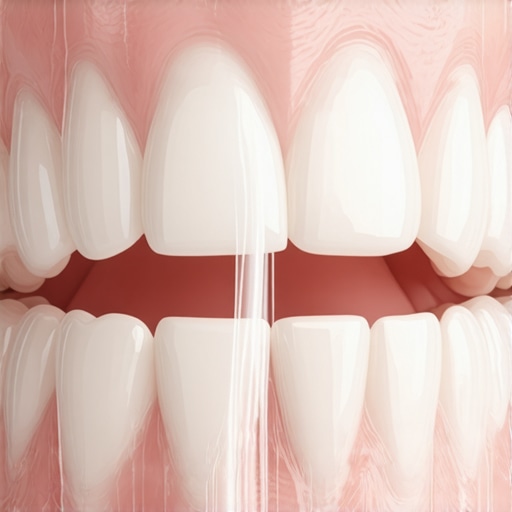 A water flosser cleaning porcelain veneers and gumline for long-term maintenance.