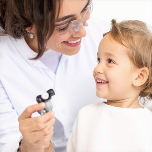 Modern Pediatric Dental Care Pediatric dentist showing a small dental sensor to a child