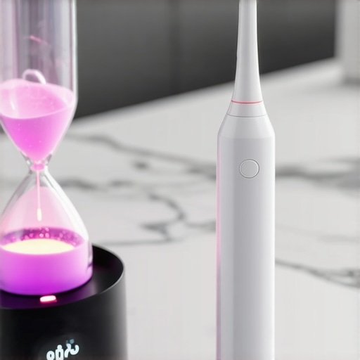 High-tech electric toothbrush and timer for kids dental maintenance.
