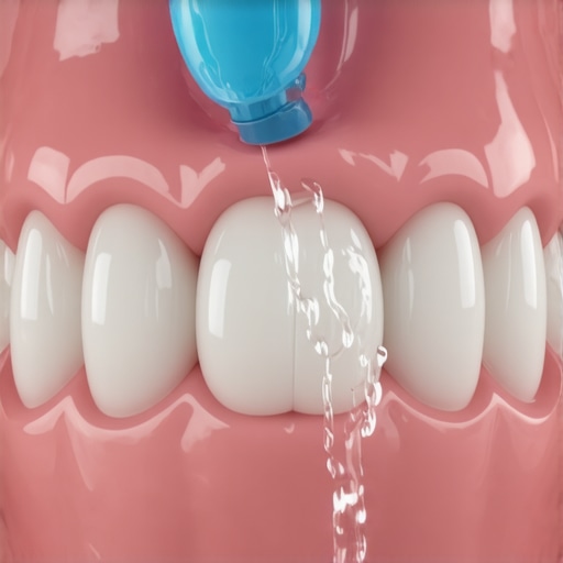 Using a water flosser to clean a dental implant and bridge