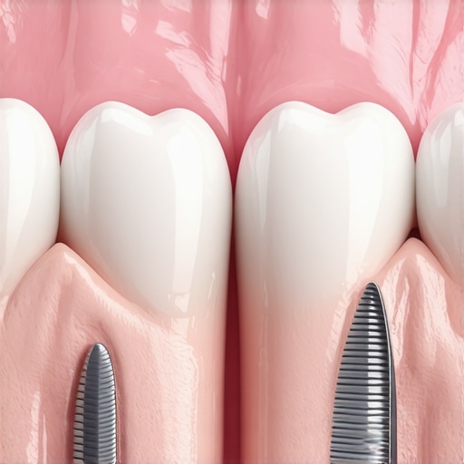 Close up view of dental stitches on healing gum tissue