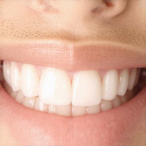 Natural Tooth Texture and Gum Health Close up of natural looking dental veneers and healthy gums