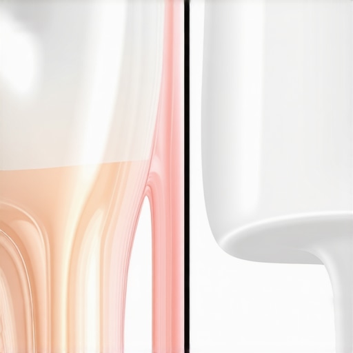 Close-up comparison of a natural tooth's light-reflecting properties versus an opaque artificial dental restoration.