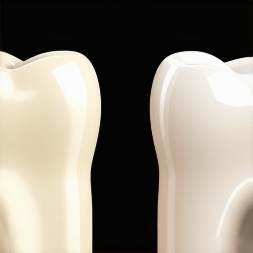 Natural Tooth vs Opaque Crown Comparison Close up of natural tooth and opaque dental crown showing texture differences.