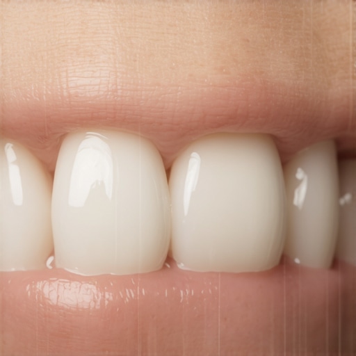 Detailed view of porcelain veneers with lifelike translucent edges and realistic surface texture.