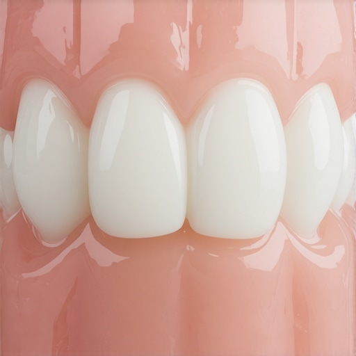 Natural Translucency in Porcelain Veneers Close-up of realistic porcelain veneers showing natural light reflection