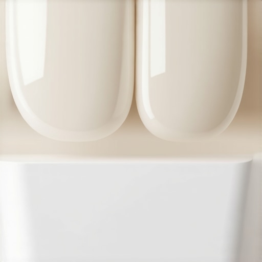 Natural Translucency vs Opaque Dental Materials A side-by-side comparison of a natural-looking translucent dental crown and an opaque white restoration.