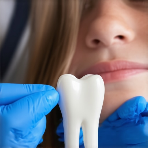 Pediatric dentist explaining tooth enamel A pediatric dentist showing a child a tooth model to explain enamel health.