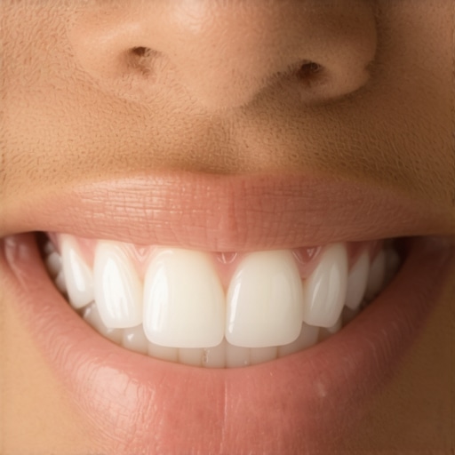 Precision Bonding of Porcelain Veneers Close-up of healthy gums and a professionally seated porcelain veneer margin