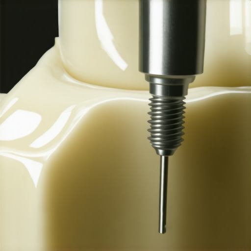 A dentist using a specialized torque wrench to tighten a dental implant crown safely.
