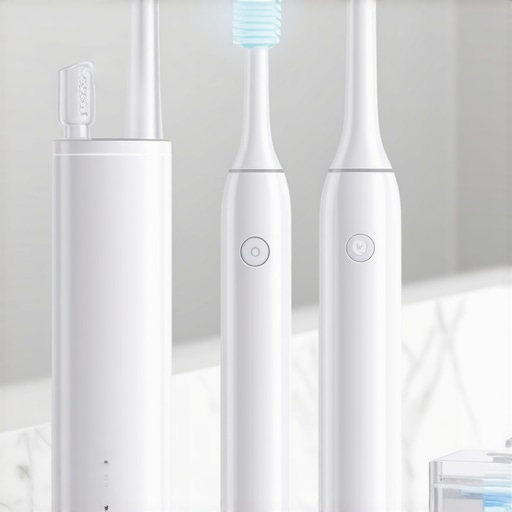Professional Dental Maintenance Kit Electric toothbrush and water flosser on a bathroom counter for cosmetic dentistry maintenance.