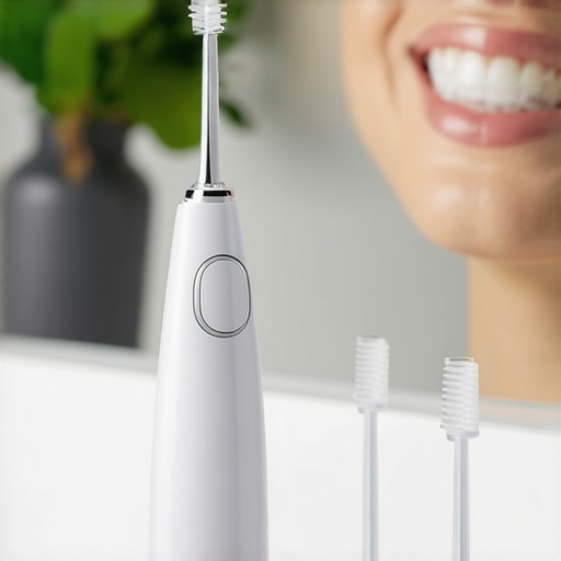 Professional Dental Maintenance Tools A water flosser and interdental brush used for maintaining veneers and dental implants.