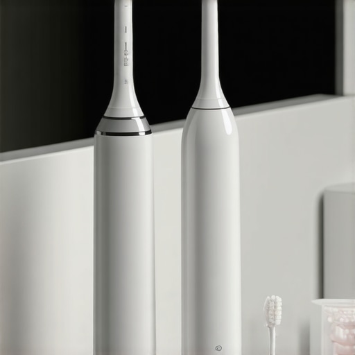 High-end dental tools including an electric toothbrush and water flosser on a marble counter.