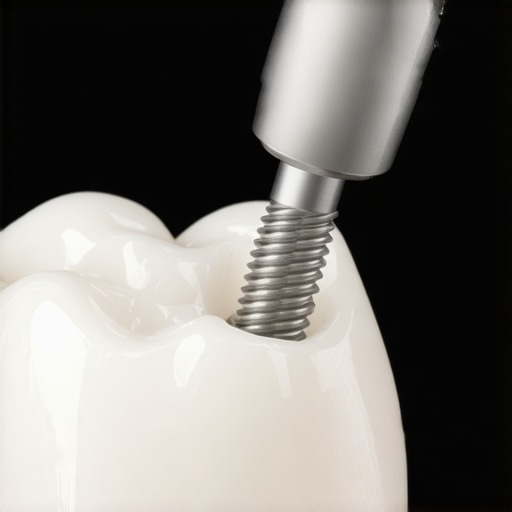 Professional Dental Torque Wrench for Implant Tightening A dentist using a specialized torque wrench to tighten a loose dental implant crown.