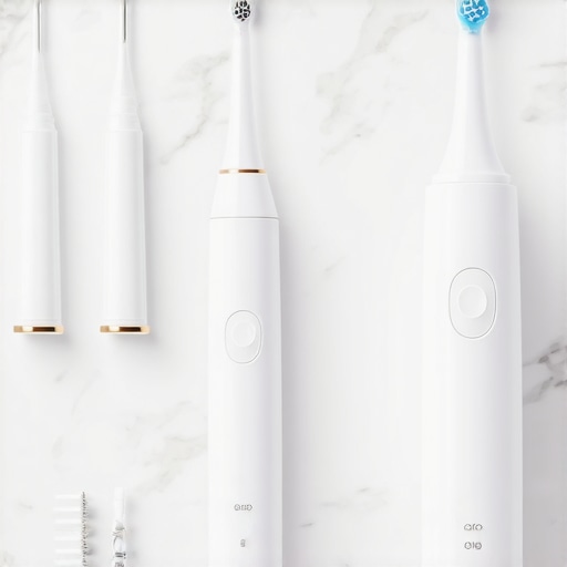 Professional Grade Oral Maintenance Tools A collection of interdental brushes and a water flosser for maintaining cosmetic dental work.