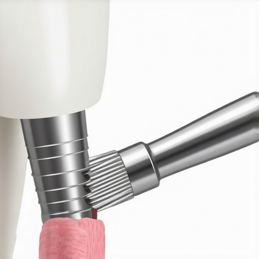 A dental professional demonstrating how to clean a dental implant safely to avoid scratches and gum irritation.