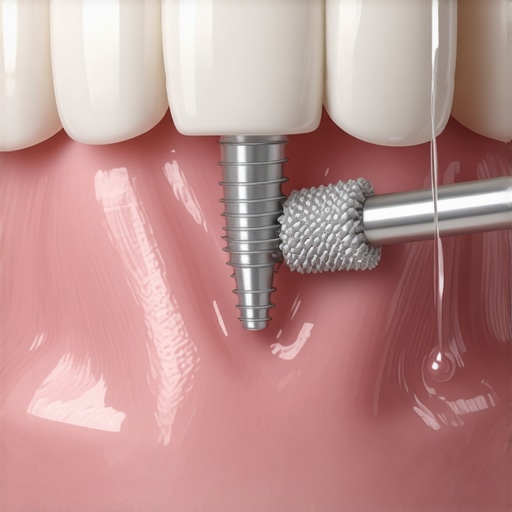 A close up showing how to maintain a dental implant to prevent bone loss.