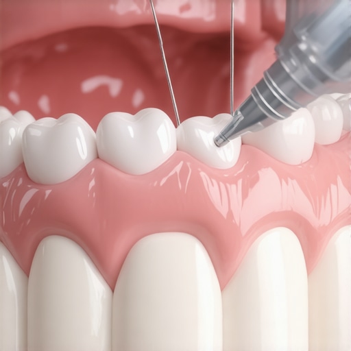 Dental floss threader cleaning under a bridge
