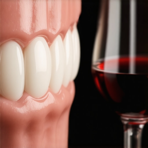Protecting the Margin of Dental Veneers Close-up of a dental veneer margin and gum line showing the vulnerability to red wine stains.