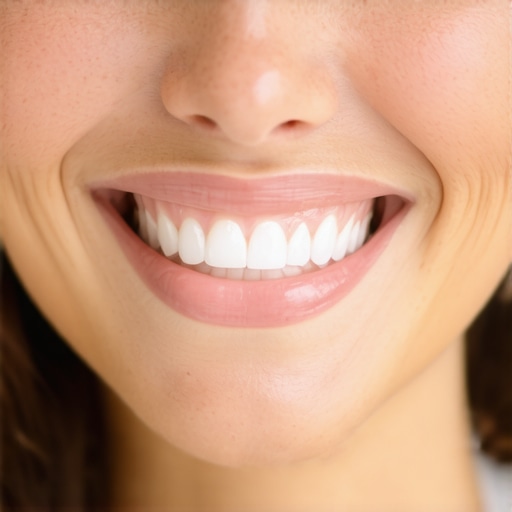 Realistic Porcelain Veneers in Natural Sunlight A woman showing a natural smile with high-quality veneers in outdoor light