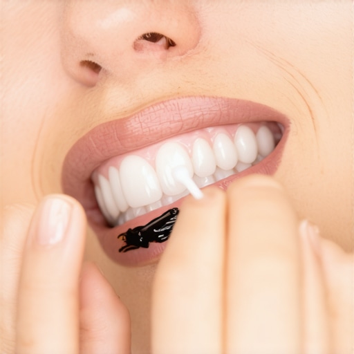 Dabbing charcoal slurry onto teeth with a cotton swab to avoid enamel damage.