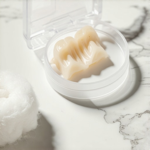 Safe Storage for a Dislodged Veneer A porcelain veneer stored safely in a small container to be taken to the dentist for repair.