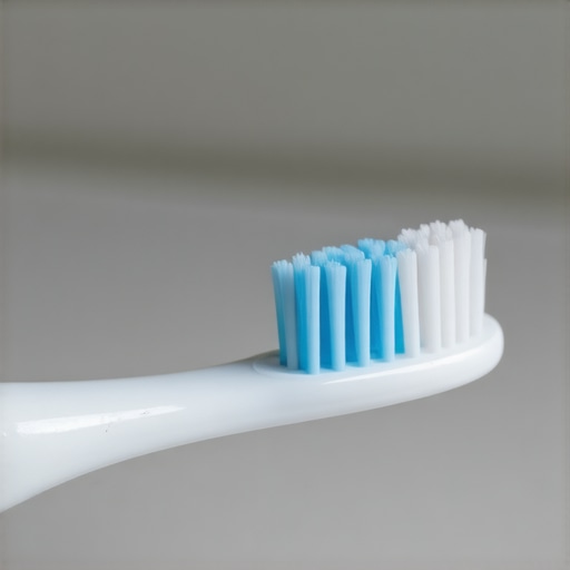 Close up of a soft toothbrush and desensitizing toothpaste for enamel protection.