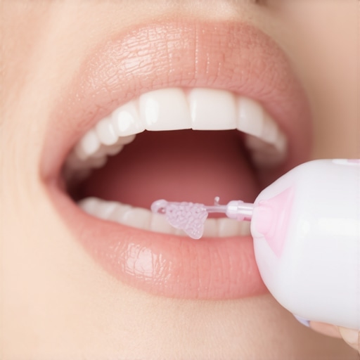 Cleaning around a dental implant using specialized spongy floss