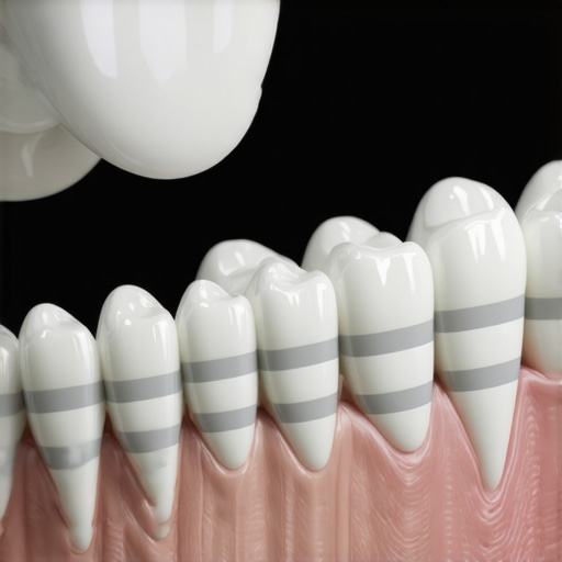 Close-up of tetracycline stained teeth and a professional dental shade guide.
