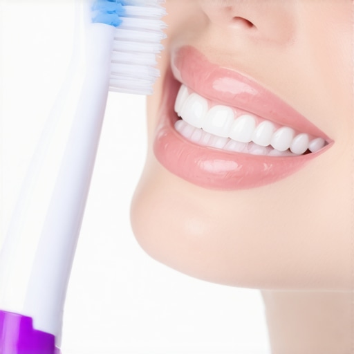 Close-up of toothbrush bristles at a 45-degree angle to the gum line for better cleaning.