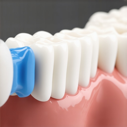 Close-up of a toothbrush at a 45-degree angle showing how to disrupt dental biofilm.
