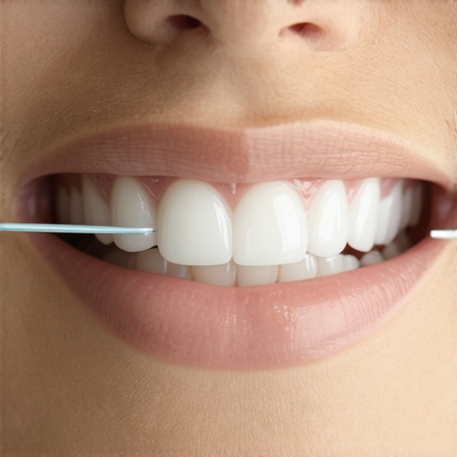 Close-up of proper flossing technique to prevent bleeding gums