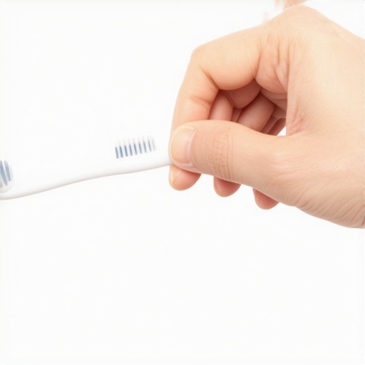 The Proper Way to Hold a Toothbrush to Prevent Gum Recession A person demonstrating the fingertip grip on a toothbrush to reduce pressure on gums.