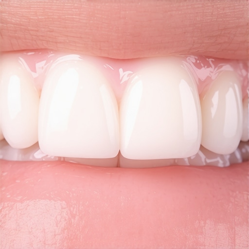 Close up of natural looking porcelain veneers with light translucency