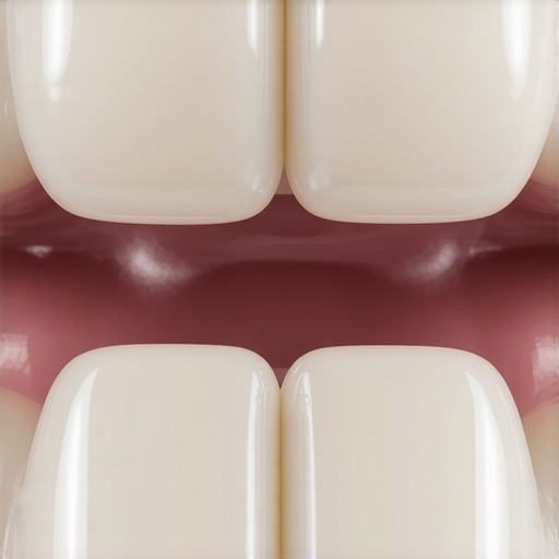 Close up of high-quality translucent porcelain veneers and healthy gums