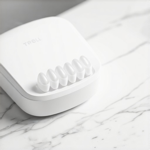 High-tech ultrasonic cleaner cleaning dental hardware on a bathroom counter