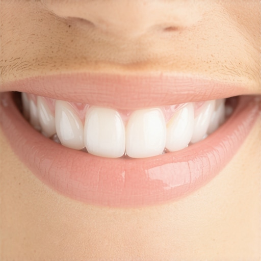 Detailed view of dental crown emergence profile and healthy gum tissue.