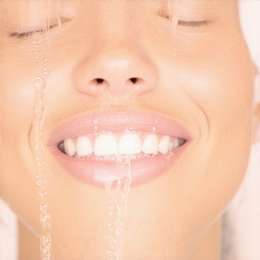 A person using a water flosser to maintain smooth teeth and oral health.