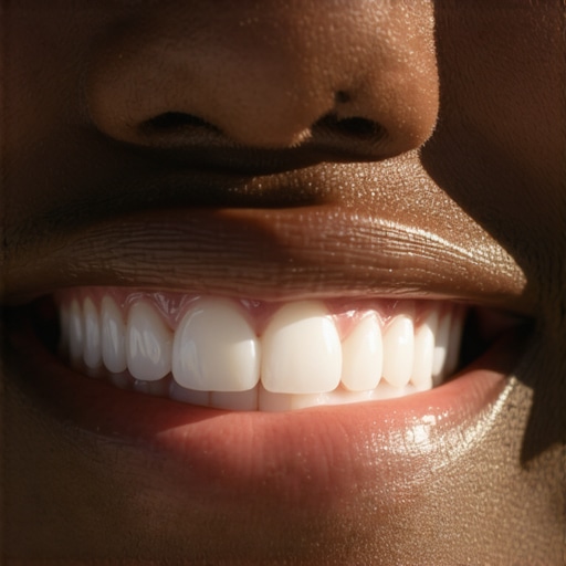 Veneers in Natural Sunlight Close-up showing how high-quality veneers reflect natural light